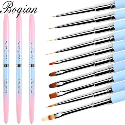 BQAN 10pcs Gradient Metal Nail Brush Nail Art Brush Line Painting Brushes Crystal Acrylic Thin Liner Drawing Pen Manicure UV Gel