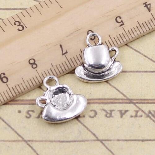 20pcs Charms Coffee Tea Cup And Saucer 15x14mm Tibetan Silver Color Pendants Antique Jewelry Making DIY Handmade Craft