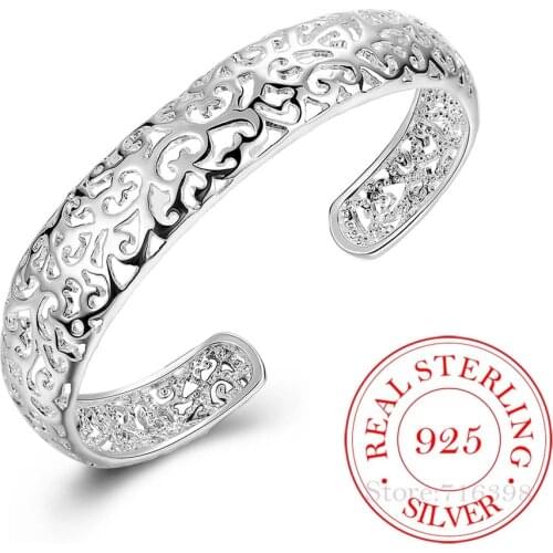 2020 New Korean Fashion Ethinc Hollow Flowers Bangles for Women 925 Sterling Sliver Love Indian Jewelry Luxury Brand