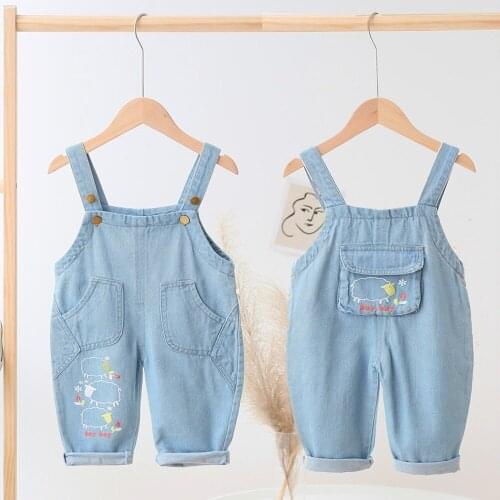 20221 New Kids Jeans 12M-4T Boys Spring Cotton Jeans Children Long Trousers Girls Suspenders Boys Denim Bib Pants Child Outwear