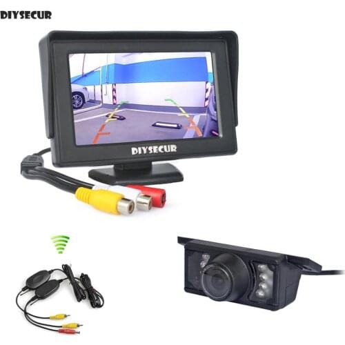 DIYSECUR Wireless 4.3 Inch Color TFT LCD Car Monitor + HD Night Vision HD Rear View Car LED Camera Parking Assistance System Kit
