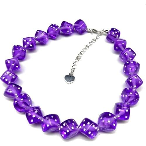 667E Colorful Acrylic Dice Beads Stretch Choker Funny Game Lucky Dice Necklace Women