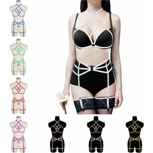 Bandage Hollow Women Halloween Clothing Retro Style Harness Bra Sexy Lingerie Sets Full Body Bondage Gothic Cage Waist Garters