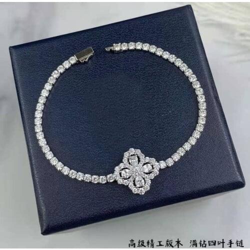 Brand Pure 925 Sterling Silver Jewelry For Women Silver Bracelet Praty Wedding Jewelry 4 Leaf Flower 925 Silver Bracelet