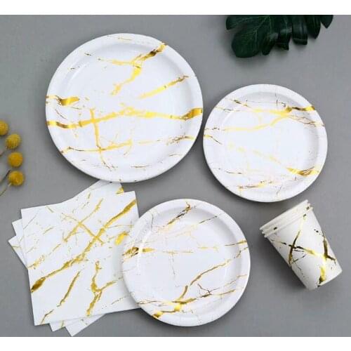 New Birthday Decoration Items For Party Set Made Of Tableware With Marbling And Gilding Paper