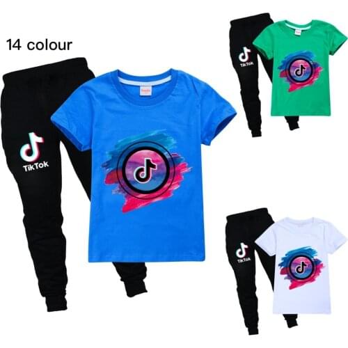 TIK TOK Child Tracksuit Kids Clothing Sets Baby Fashion Sports Suits Short tshirts+Pants 2 Pcs Summer Clothes Baby Boys T-shirt