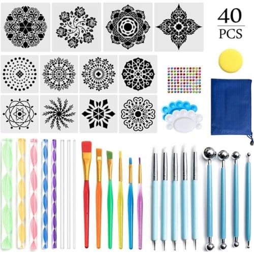 40pcs Mandala Dotting Tools for Painting Rock Stone Stencil Acrylic Stick Brush U4LD