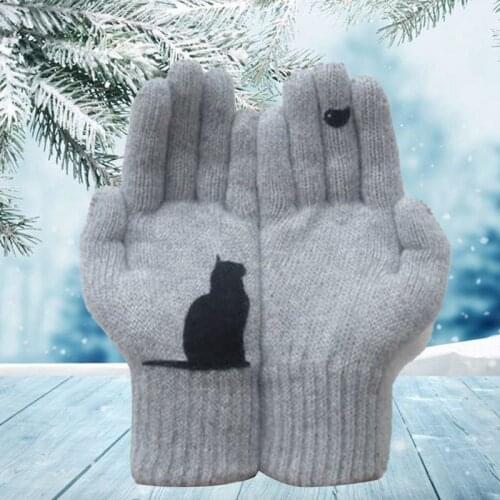 Drop Shipping Women Gloves Cartoon Cat Bird Autumn Winter Warm Gloves Cashmere Thick Cute Fashion New Outdoor Cycling Gloves