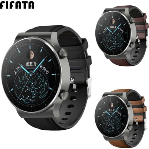 FIFATA Leather+Silicone Bracelet For Huawei Watch GT 2 Pro / GT 2e / GT2 42mm 46mm Watch Band Wrist Strap For Huawei GT2 Pro