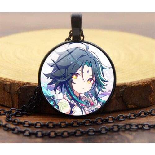 Game Genshin Impact Crystal Necklace for Women Jewelry Cosplay Zhongli Diluc Venti Klee Glass Pendant Vintage Anime Necklace