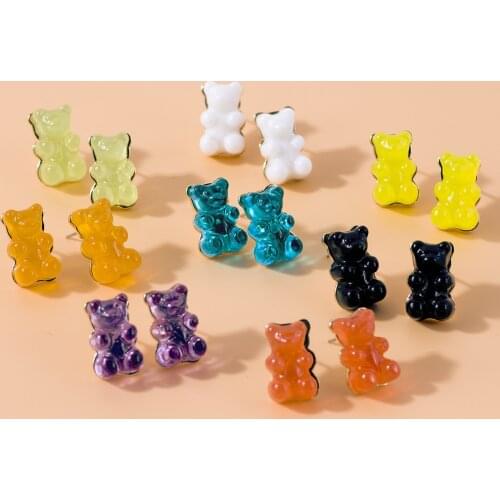Fashion Resin Candy Color Bear Stud Earrings for Women Cute Funny Colorful Mini Kids Lovely Earring Sweet Adorable Jewelry 2020