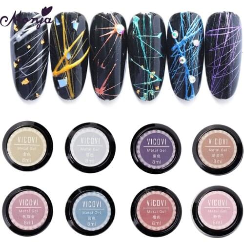 Monja 8 Colors Nail Art Painting Gel 3D Spider Silk Grid Lines Pattern DIY Design Drawing Metal Nail Polish UV Gel Manicure Tool