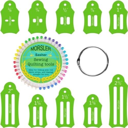 Bias Tape Makers 10PCS Multi-Sizes Folding Fabric and Biasing Strips Roll Tool Set with 40 pcs of Multi-Color Quilting Pins