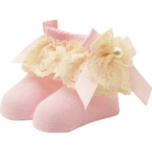 Newborn Baby Girls Anti-slip Ruffle Solid Socks Cotton and Lace 0-12 Months Casual 4 Colors