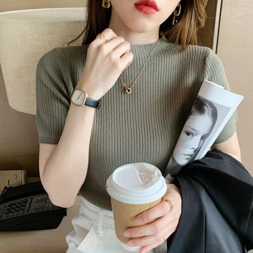 2021 New Summer T Shirt Women Elasticity Oversized T-Shirt Woman Clothes Female Tops Short sleeve Womens tube top knit Canale