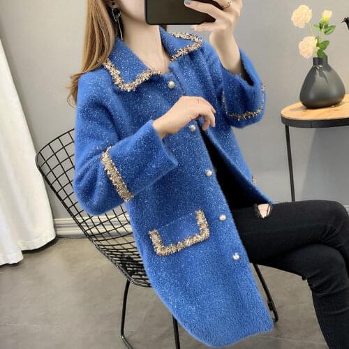 Autumn And Winter New Female Mink Coat Fashion Small Fragrance Medium Long Cardigan Knitted Sweater Coat Womens Fashion