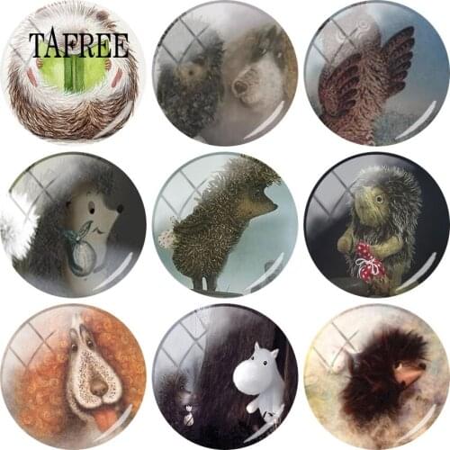 TAFREE New Arrival Lovely Animal Hedgehog Picture 12-20mm Glass Cabochon Dome Cameo Pendant Settings DIY Jewelry