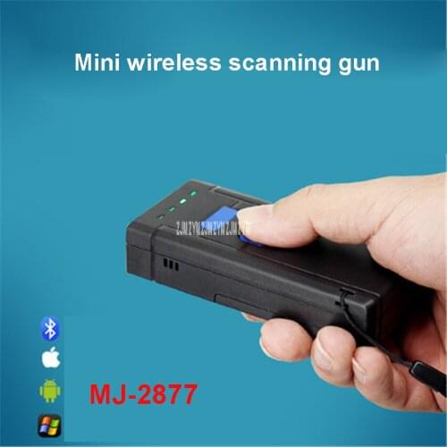 New Updated Mini MJ-2877 Wireless Bluetooth red LED Barcode Scanner for IOS Android Windows 1000mah rechargeable lithium battery