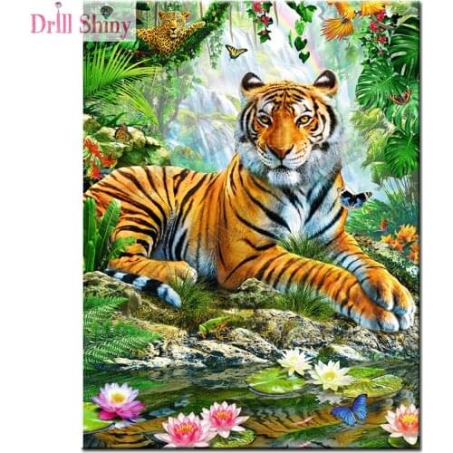 New Full square diamond 5D DIY diamond embroidery tiger in waterfall diamond painting Cross Stitch Rhinestone mosaic decoration