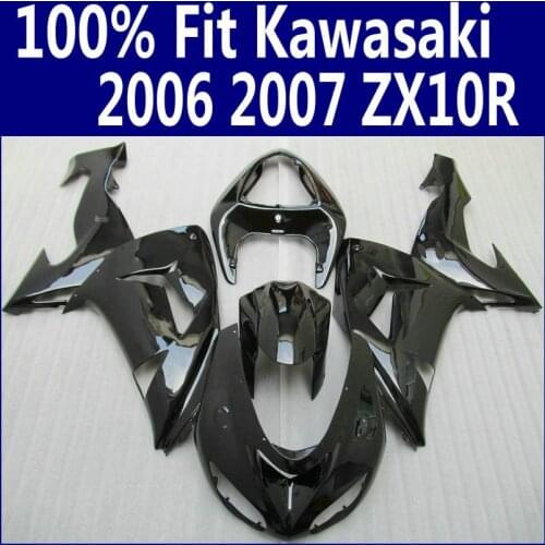 Full bodywork fairings for Kawasaki ZX 10R 2006 2007 ninja plastic all glossy black fairing kit ZX10R 06 07 HK15