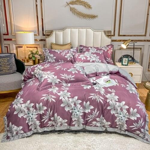 Autumn breeze purple four-piece set AB version design ice silk washing/supple silky spring and summer four-piece quilt cover