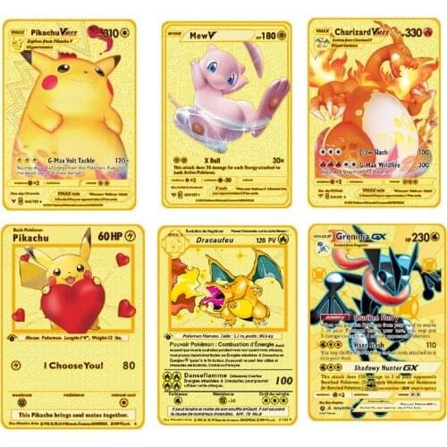 Pokemon Anime PV French Flash Metal Pikachu Charizard V Vmax Gx Game Battle Collection Trading Card Childrens Toys
