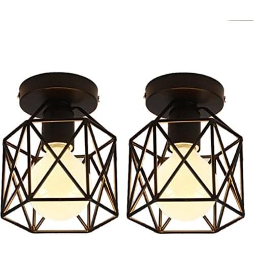 2 Pcs Ceiling Light Industrial Square Cage Metal Iron Retro Chandelier Suspension Light Fixture For Hallway, Entrance, Drivewa