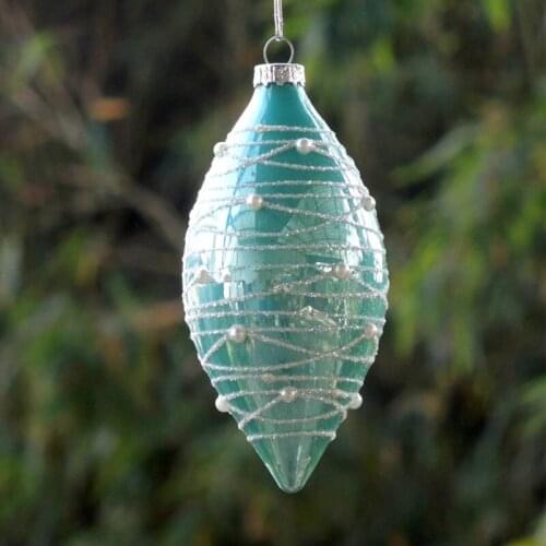 Aqua Blue Hand Painting Glass Pendant Christmas Day Home Decorative Diameter=6cm Height=11cm Creative Cone Shaped Tree Hanger