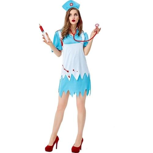 Scary Bloody Nurse Costume Cosplay For Adult Halloween Costume For Women Carnival Party Dress Up Suit