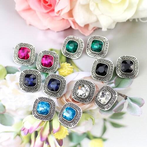 SUNSPICEMS Bohemia Women Square Crystal Earring Arabic Minimalist Stud Earring Retro Silver Color Wedding Jewelry Gift Wholesale