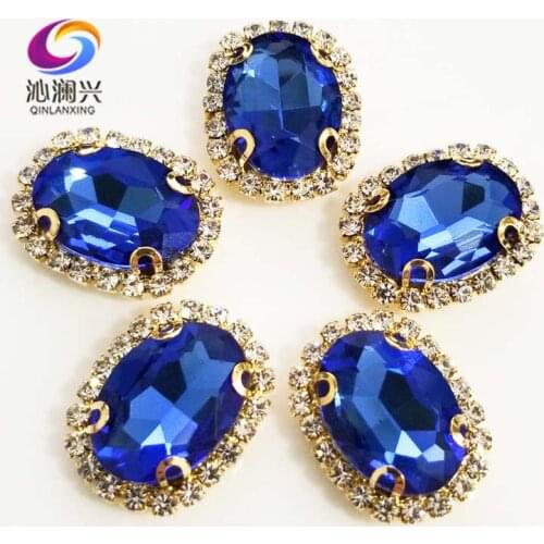 Light blue oval shape top quality Glass Crystal buckle,golden bottom sew on rhinestones,Diy/Clothing/wedding decoration SWTKG13
