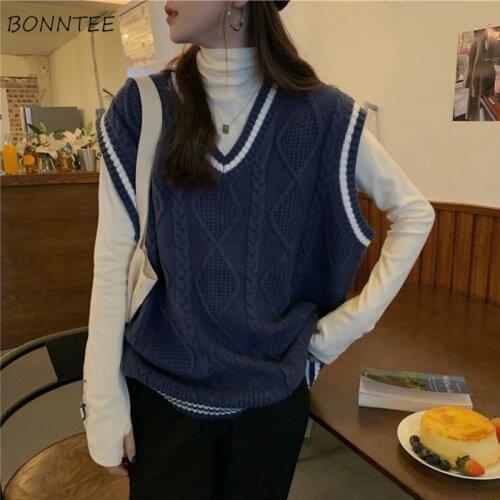 Sweater Vest Women Autumn Chic Preppy Style Simple All-match Fashion Ladies Knitted Clothing Popular Korean Style Girls Knitwear