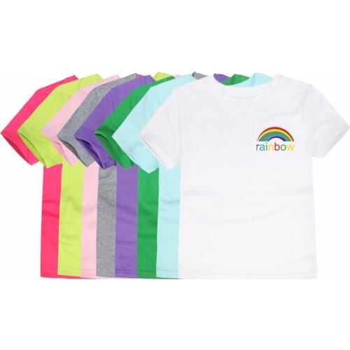 TINOLULING Kids Child Tops Tees Children T-shirts for Boys Short Sleeve Summer T Shirts Girls Rainbow Family Match T Shirts 1-14