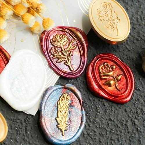 Embossed Feather Rose Wax Stamp Aesthetic Lacquer Seal Envelope Seal Copper Head Wedding Invitation Wax Seal