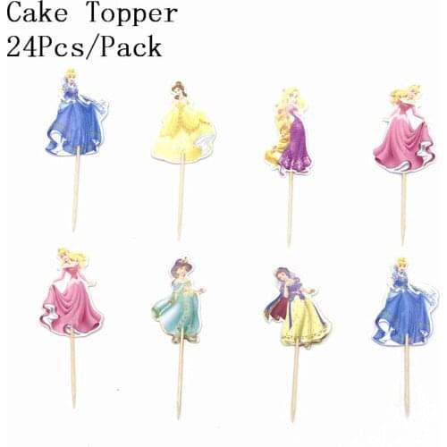 Tooper 24Pcs/set Princess Belle Cupcake Toppers Party Supplies Kids Birthday Party Wedding Baby Shower Cake Decorations Supp