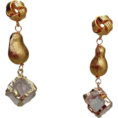 Y·YING Natural Clear Quartz Cube Shape Drop Stud Earrings Fashion Jewelry For Women