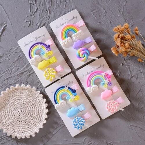 Cute Girl Cloud Lollipop Rainbow Hairpins Cartoon 3pcs/set Bobby Pin Hair Clips for Girls Children Headband Kids Accessories