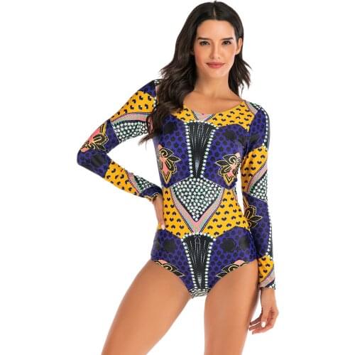 Printed O Neck Womens UV Sun Protection Long Sleeve Rash Guard Wetsuit Swimsuit Top 2020 New Summer Bathing Suit Beachwear XXL