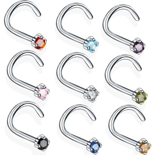 20G 1Pc Punk Nose Ring Hook Septum Piercing Stainless Steel Zircon Nose Stud Earring Tragus Piercing Body Jewelry for Women