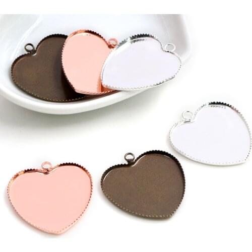 10pcs/Lot Fit 25mm Heart Cabochons Silver Color Bronze Rose Gold Color Heart Cabochon Settings Cabochon Bases Cameo Base Tray
