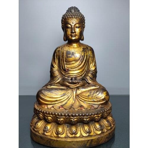 11"Tibet temple Old Bronze Gilt Shakyamuni Buddha Statue Big Day Tathagata Buddha Sitting Buddha Enshrine the Buddha