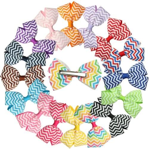 16pcs/set Girls Hairbow Clips 3.5 Inch Sweet Children Hairpins Bows WITH/WITHOUT Clips Stripe Wave Shape Kids Fashion Head Wear