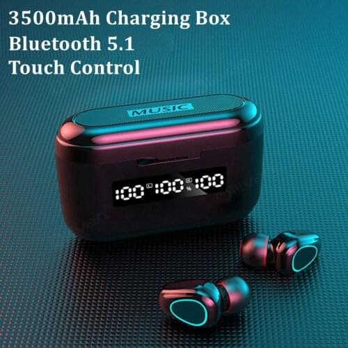 3500mAh Bluetooth 5.1 Earphones With Microphone Touch Wirless Headphones 9D Sport Waterproof Earphone in-Ear Built in USB Cable