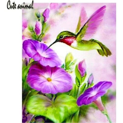 5D Diamond Painting Purple Flowers Diy Diamond Embroidery Full Square Drill Mosaic Hummingbird Cross Stitch Handmade Decor Gift