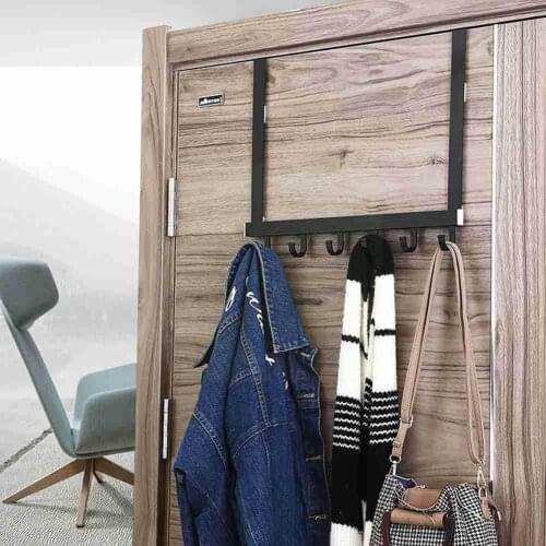 6 Hooks Steel Hook Punch-free Door Door Hanging Hooks Storage Hooks Hanger Coat Hooks Caps Household Towel Holder J0H4