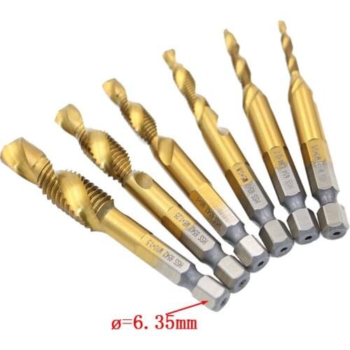 6PCS/Set Countersink Deburr Metric Drill Bits M3/M4/M5/M8/M6/M10 Hss Titanium Hex Shank Screw Tap Countersinks Kit HSS6542