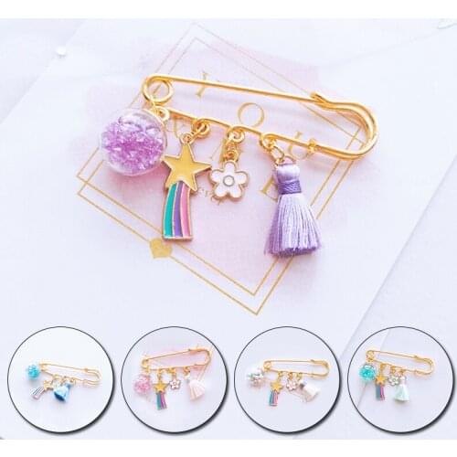 Fashion Candy Color Glass Ball Tassel Pendant Brooch Pins For Women Cardigan Scarf Buckle Clips Clothes Lapel Pin Accessories