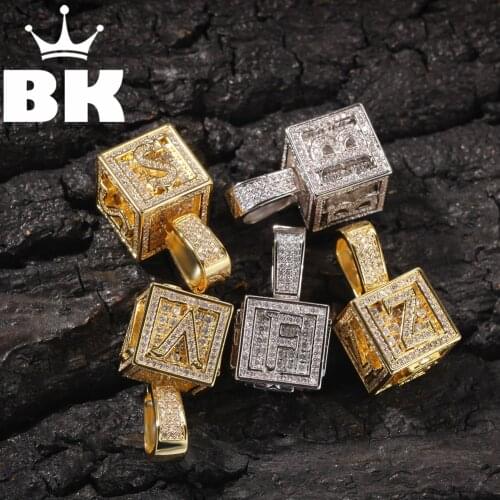 THE BLING KING Hollow square Custom Bubble Initial Letter Pendant Necklace Iced Out Cubic Zirconia Mens Women Jewelry