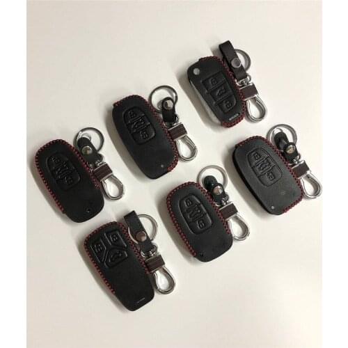 Car Key Case Cover For Audi A3 8L A4 B6 B7 A4L A5 A6 C5 C7 A6L Q3 Q5 Q7 100% Genuine Leather Key Ring Key Shell Accessories