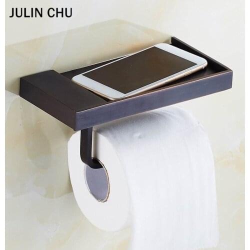 Black Toilet Paper Holder with Shelf Brass Bathroom WC Bronze Tissue Paper Towel Holder Strong Antique Toilet Roll Hanger Rack